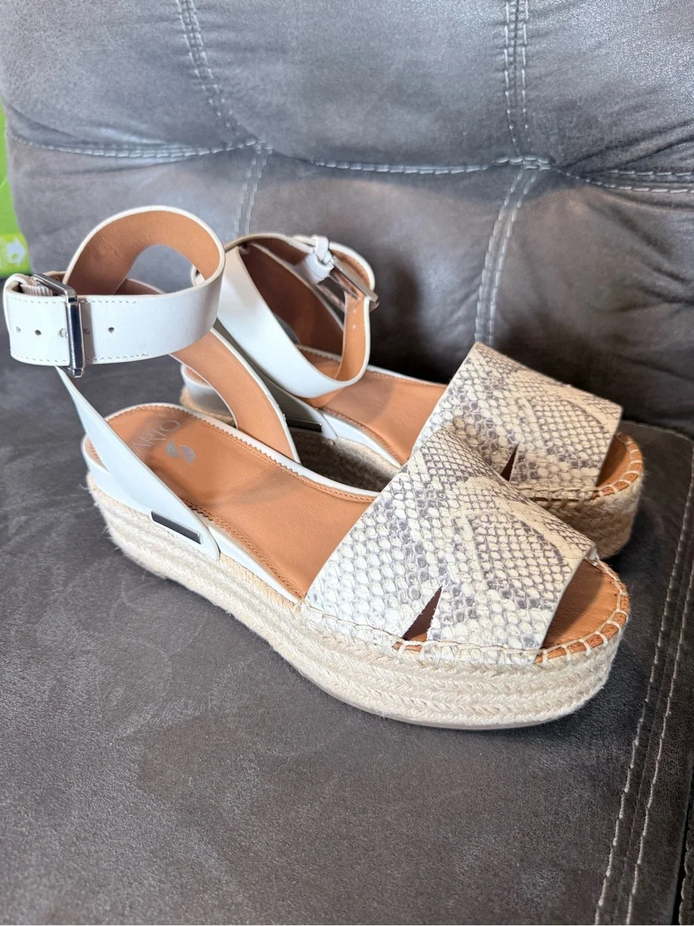 Franco Sarto Cream and Natural Espadrille Platform Sandals